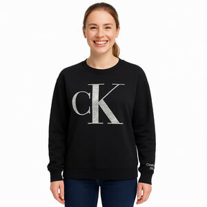 NWT Calvin Klein CK Sequin Logo Sweatshirt – Black – XS